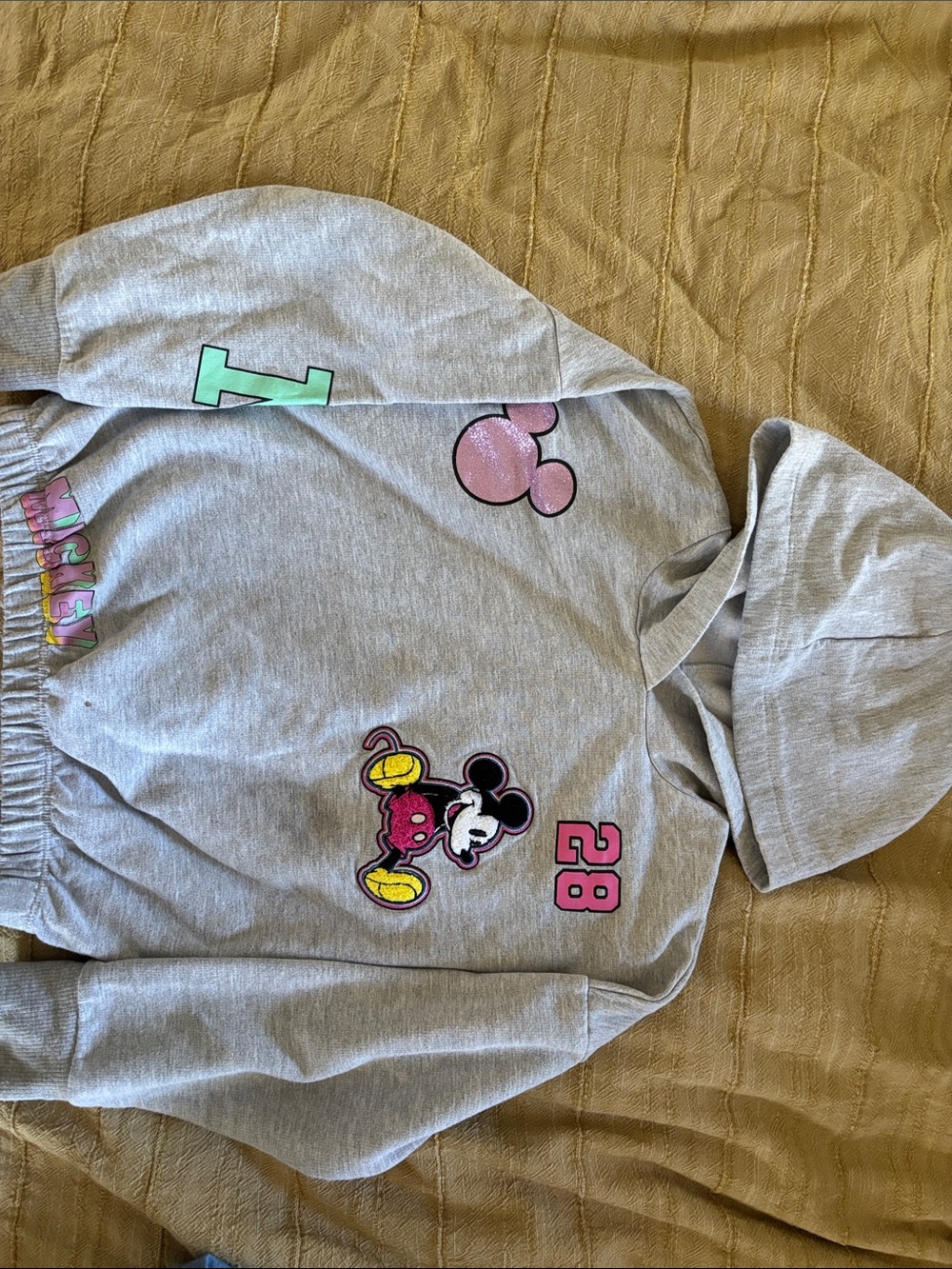 Disney Grey Hoodie with Pink & Mint Mickey Details